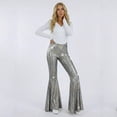 thumbnail image 3 of Idoravan Sequin Flare Pants Sparkly Glitter High Waisted Bell Bottoms Leggings Party Disco Clubwear for Women Women's High Elasticity High Waist Shiny Leather Skinny Pants, 3 of 5