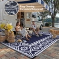 thumbnail image 2 of BERTHMEER Outdoor Rugs 5'x8' on Sale Clearance Waterproof Patio Plastic Straw Reversible Rugs for RV Deck Camping Beach Picnic Porch Garden and Balcony Carpets,Deep Blue White, 2 of 4