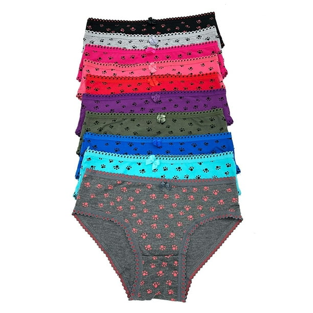 Iheyi 12 pieces Women Dog Paw Striped Plain Cotton Bikini Panty SXL (Small)