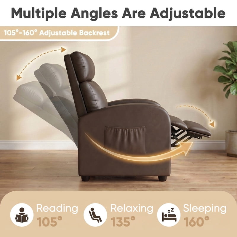 Vineego Massage PU Leather Recliner Adjustable Home Theater Seating Chair with Lumbar Support for Living Room,PU Brown