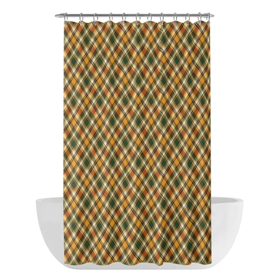 Green Orange Checkered Shower Curtain - Water Repellent Fabric Shower Curtains Washable, Classic Buffalo Plaid Decorative Polyester Cloth Bathroom Curtains Modern Bath Decor 36"x72"