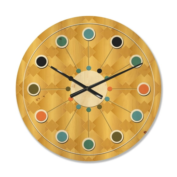 Designart 'Golden Retro Geometric I' Mid-Century Modern Wood Wall Clock