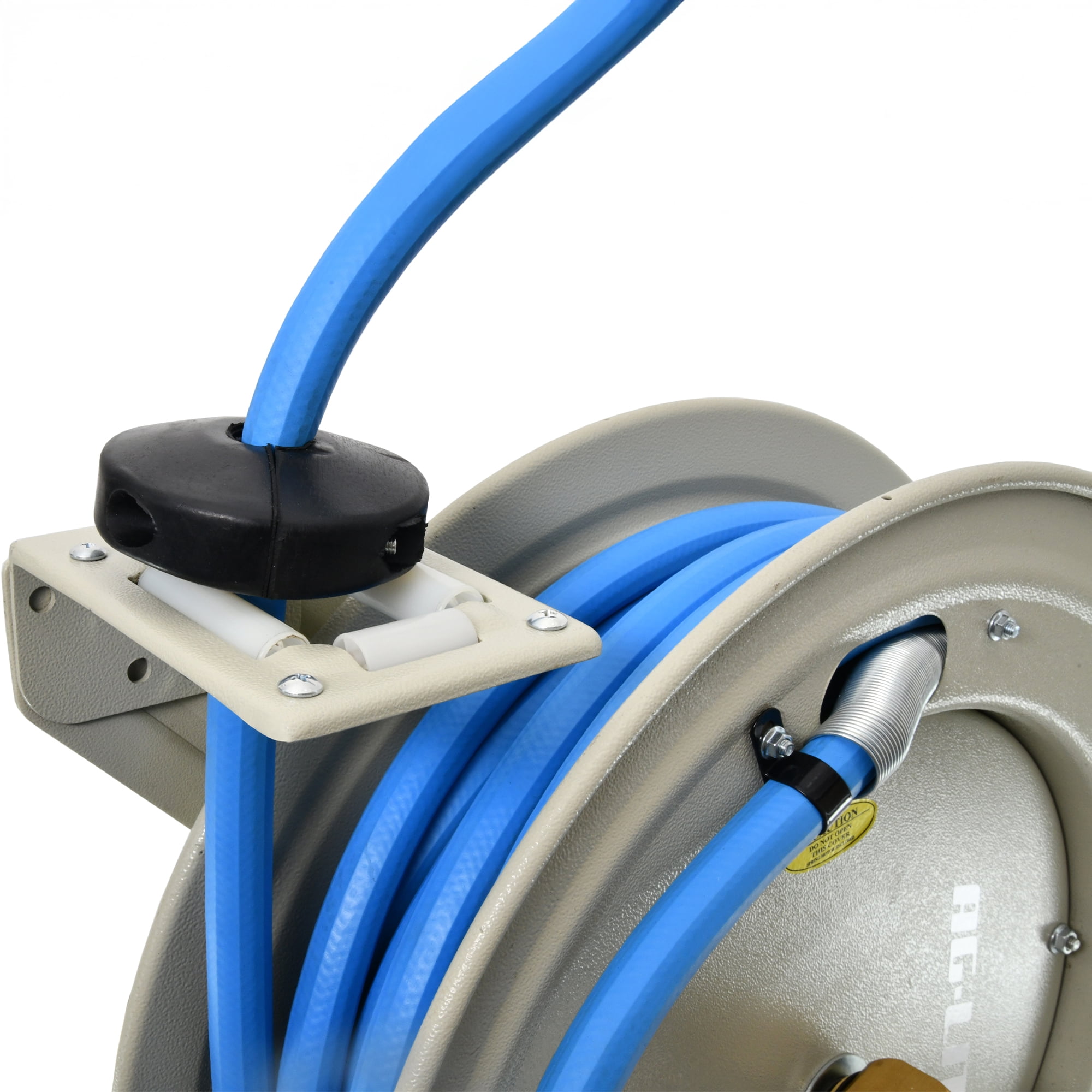AG-Lite 5/8" x 50' Retractable Garden Hose Reel – Heavy-Duty Steel, Auto-Rewind, 500 PSI Rubber Hose, Multi Mount, Hot & Cold Water, Non-Kink - Cream