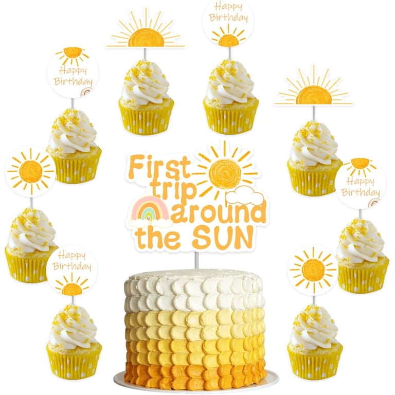 FIRST TRIP AROUND THE SUN Cake Topper Sunshine Cupcake Toppers Double Sided  - Outer Space 1st Birthday Decorations for Boys Girls, Sun 1st Birthday  Party Supplies - Walmart.com