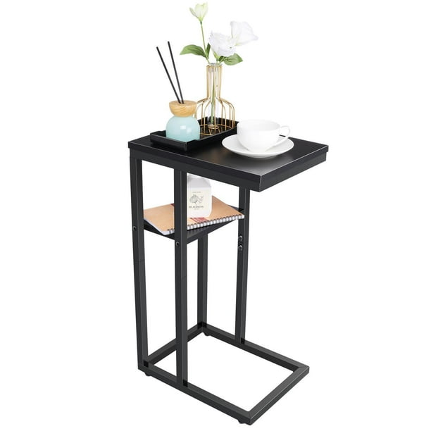 Sihanm 2 Tiers Coffee Table Couch End Tables, Modern C Shaped Sofa Side