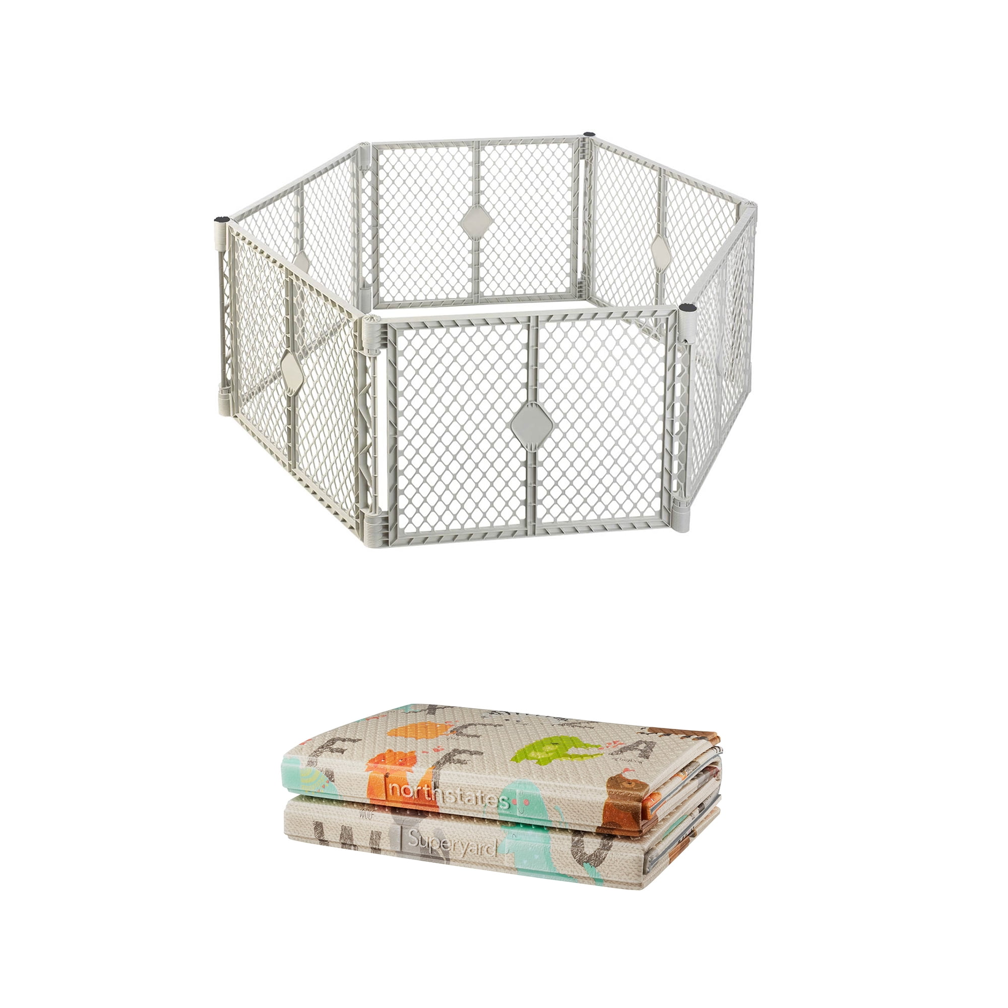 North States Superyard Baby Gate Enclosure + Folding ABC Baby Toddler