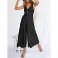 thumbnail image 3 of Women's Sleeveless Jumpsuit, Solid Front Ruched Wide Leg Romper, 3 of 9