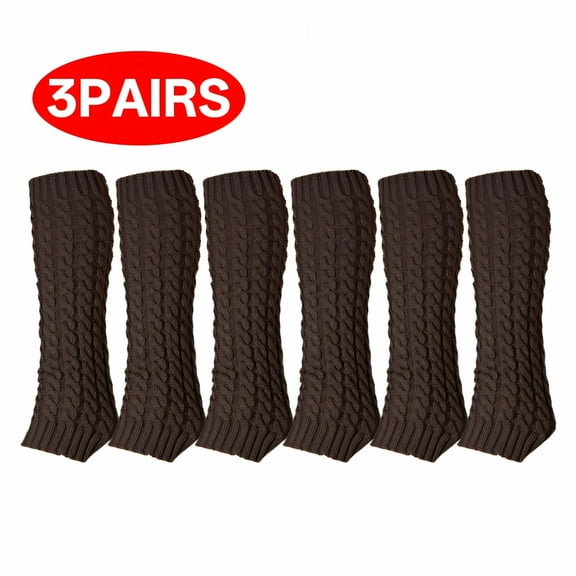 AUQ 3Pcs Leg Warmers Cable Knit,Fashion-Forward Thick High Footless Socks,Delightful Snug Winter Socks,Coffe