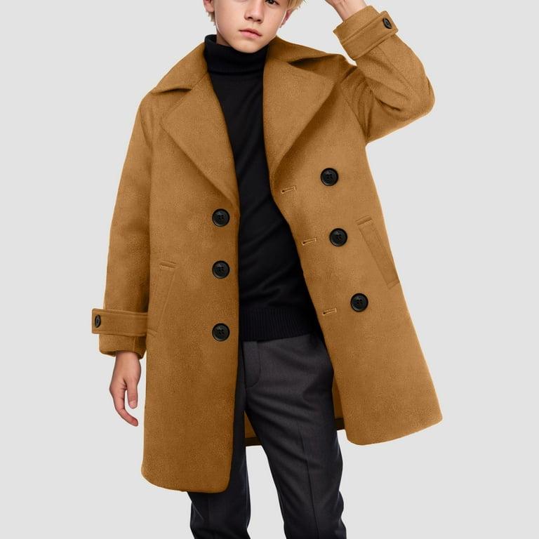 Povozer Boys Trench Coat Double Breasted Classic Belted Outwear