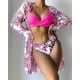 thumbnail image 1 of Traje de baño de tres piezas para mujer, cárdigan de malla con estampado de bikini dividido, 2 piezas, 1 of 4