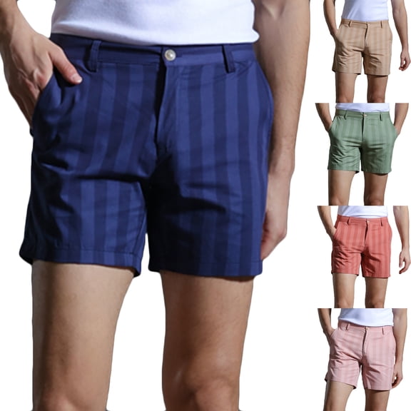 CHUMUD Mens Summer Cotton Shorts Striped Slim Fit Flat Front Walk Shorts Relaxed Casual with Pockets Outdoor