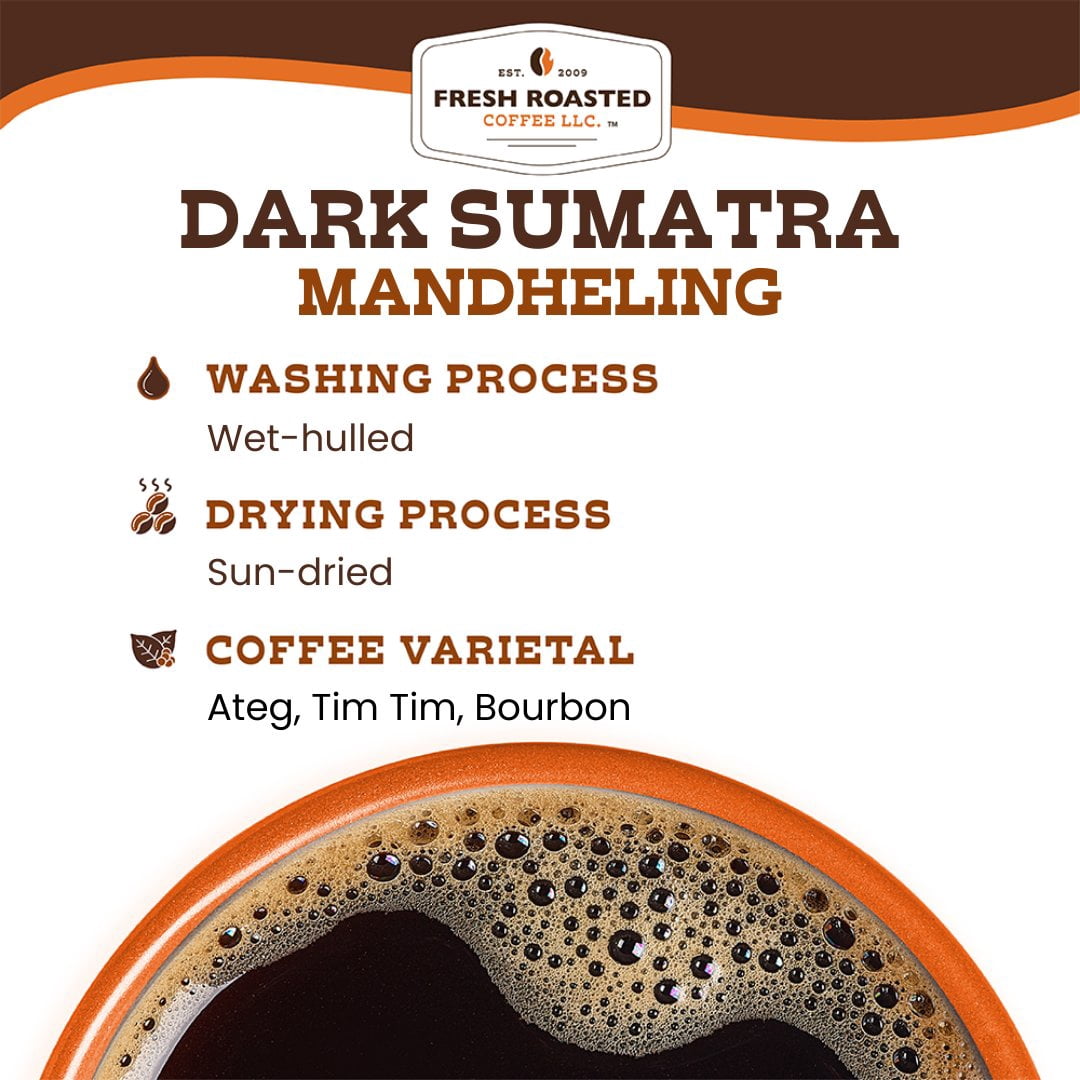 Fresh Roasted Coffee, Dark Sumatra Coffee, Dark Roast, Whole Bean, 80 oz 5 lbs