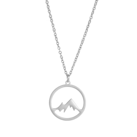 EUEAVAN Hollow Snow Mountain Round Pendant Necklace Stainless Steel Jewelry Silver