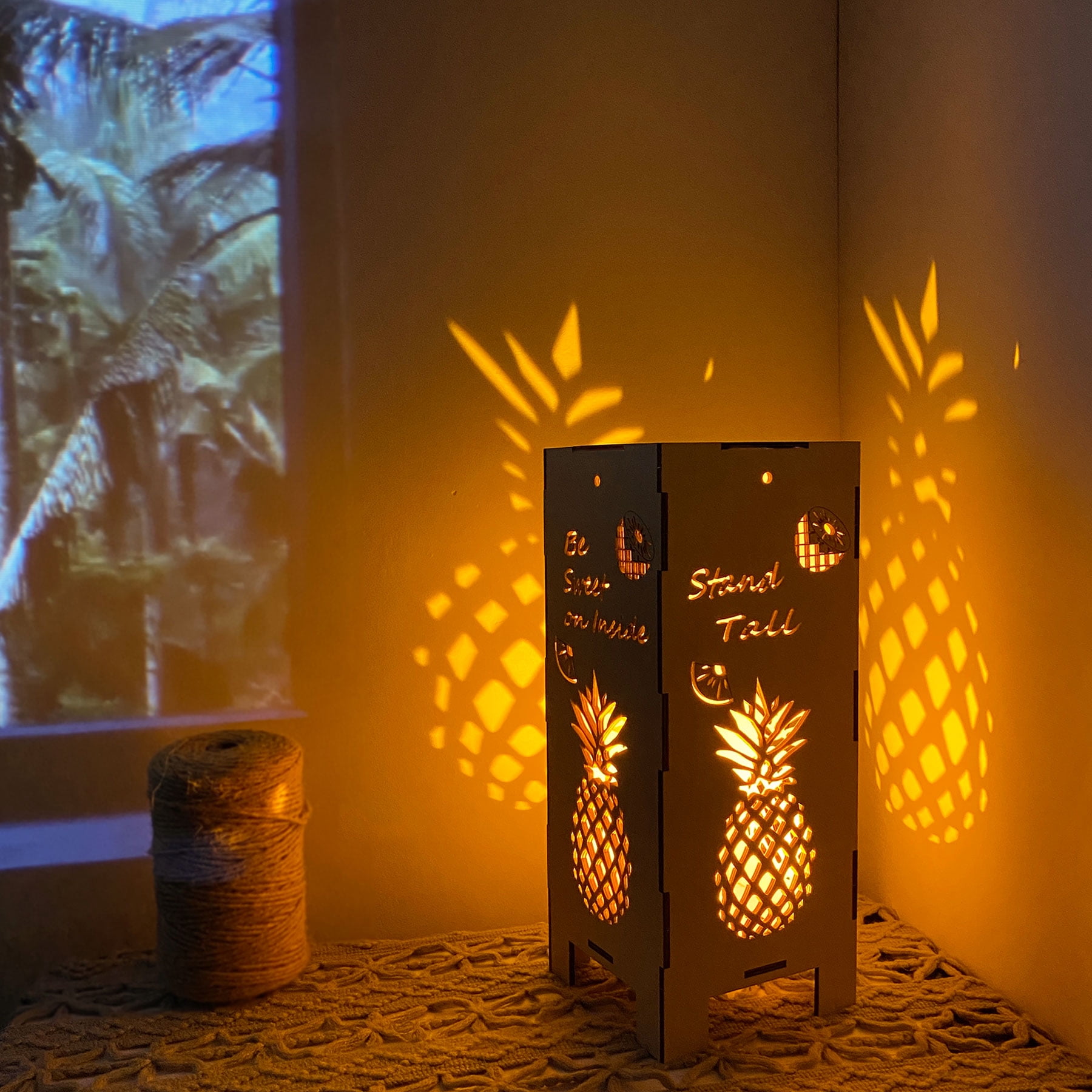 Jamjam Wood Pineapple Lamp-Pineapple Night Light Projection For Living Room, Vintage Pineapple Lantern Bedside, Pineapple Mood Lighting Projection For Home Decor, Side Light Fixture Lamp
