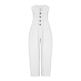 thumbnail image 5 of Capri Jumpsuits for Women Sleeveless V Neck Wide Leg Rompers Button Down Casual Summer Baggy Overalls with Pockets, XL, 5 of 6
