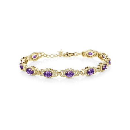 8.55 Ct Oval Purple Amethyst 18K Yellow Gold Plated Silver Bracelet