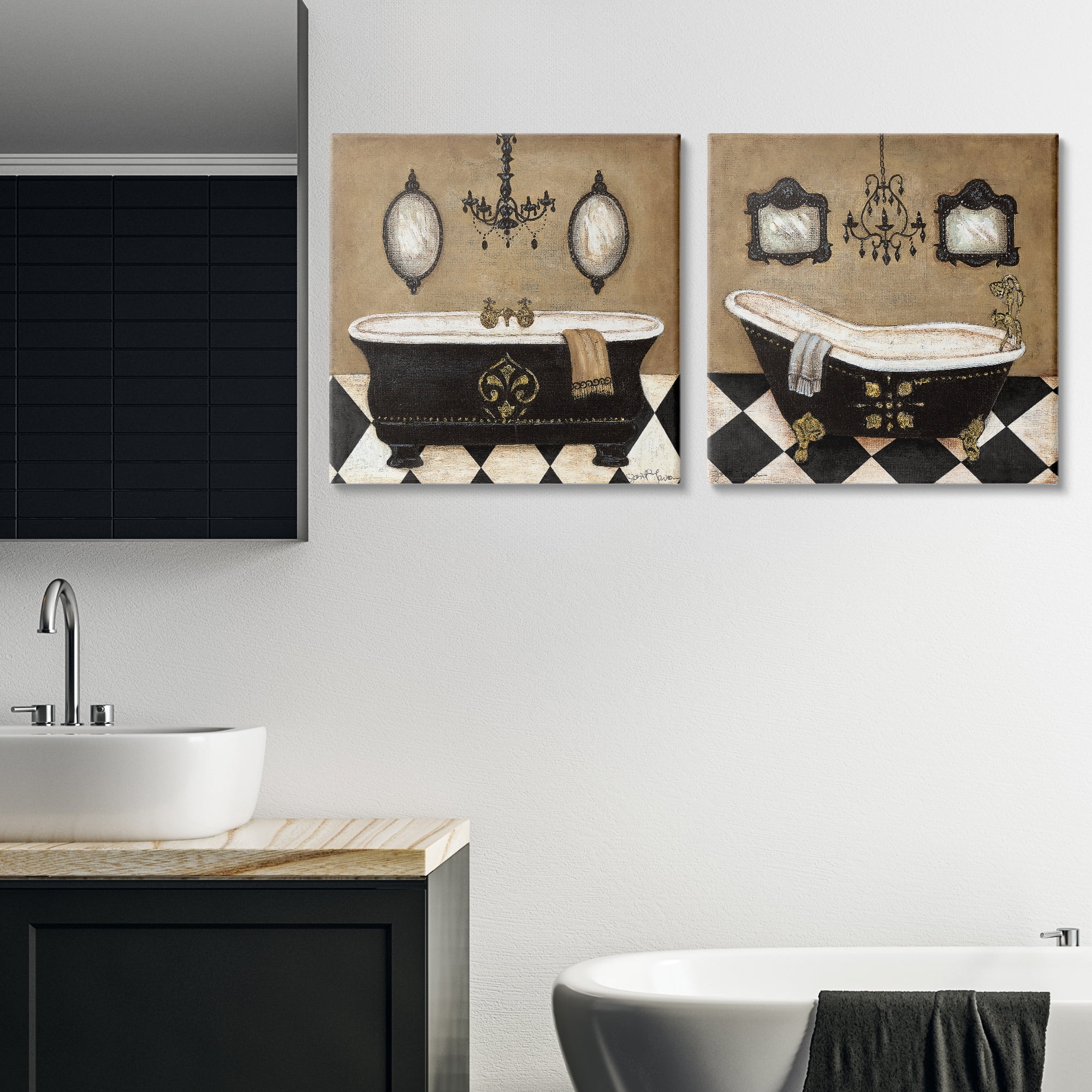 Stupell Industries Elegant Bathroom with Chandeliers 2 Piece Canvas Wall Art Set, design by Janet Tava