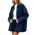 thumbnail image 6 of IUYRTFE Women's Retro Button Down Denim Jacket Long Sleeve Collared Shacket with Pockets Casual Oversized Outerwear, 6 of 8