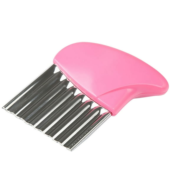 Stainless Steel Fruit and Vegetable Wavy Chopper Potato Carrot Vegetable Wavy Chopper Chip French Fry Crinkle Slicer, Pink