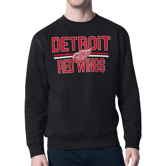 Men's Starter Black Detroit Red Wings Mesh Look Team Name Logo Pullover Sweatshirt