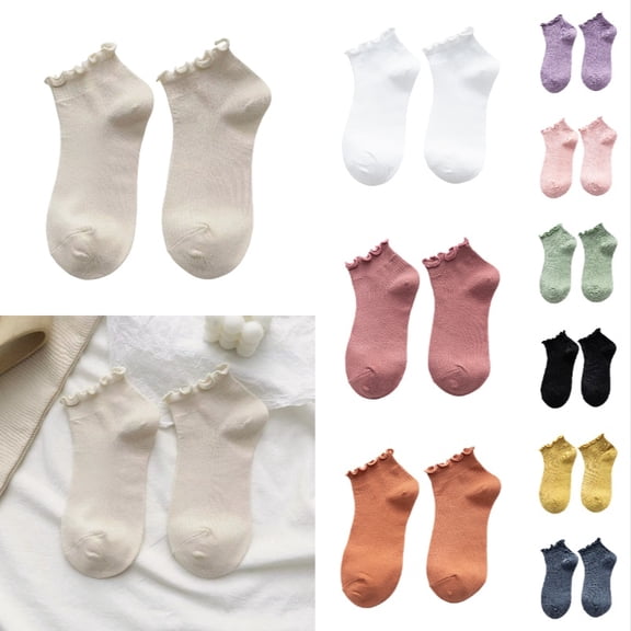 Ticikt Women's Ruffle Ankle Socks, Thin Soft Cotton Casual Socks for Daily Wear,Beige