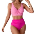 thumbnail image 2 of Women High Waisted Bikini Sets V Neck Cross Twist Front Two Piece Swimsuit Tummy Control Bathing Suit Hot Pink 2XL, 2 of 3