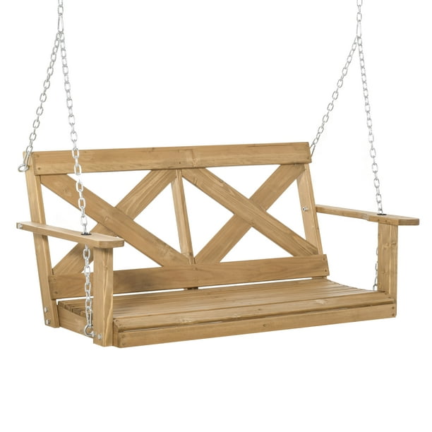 Outsunny 2 Person Wood Porch Swing, Wooden Outdoor Swing Bench