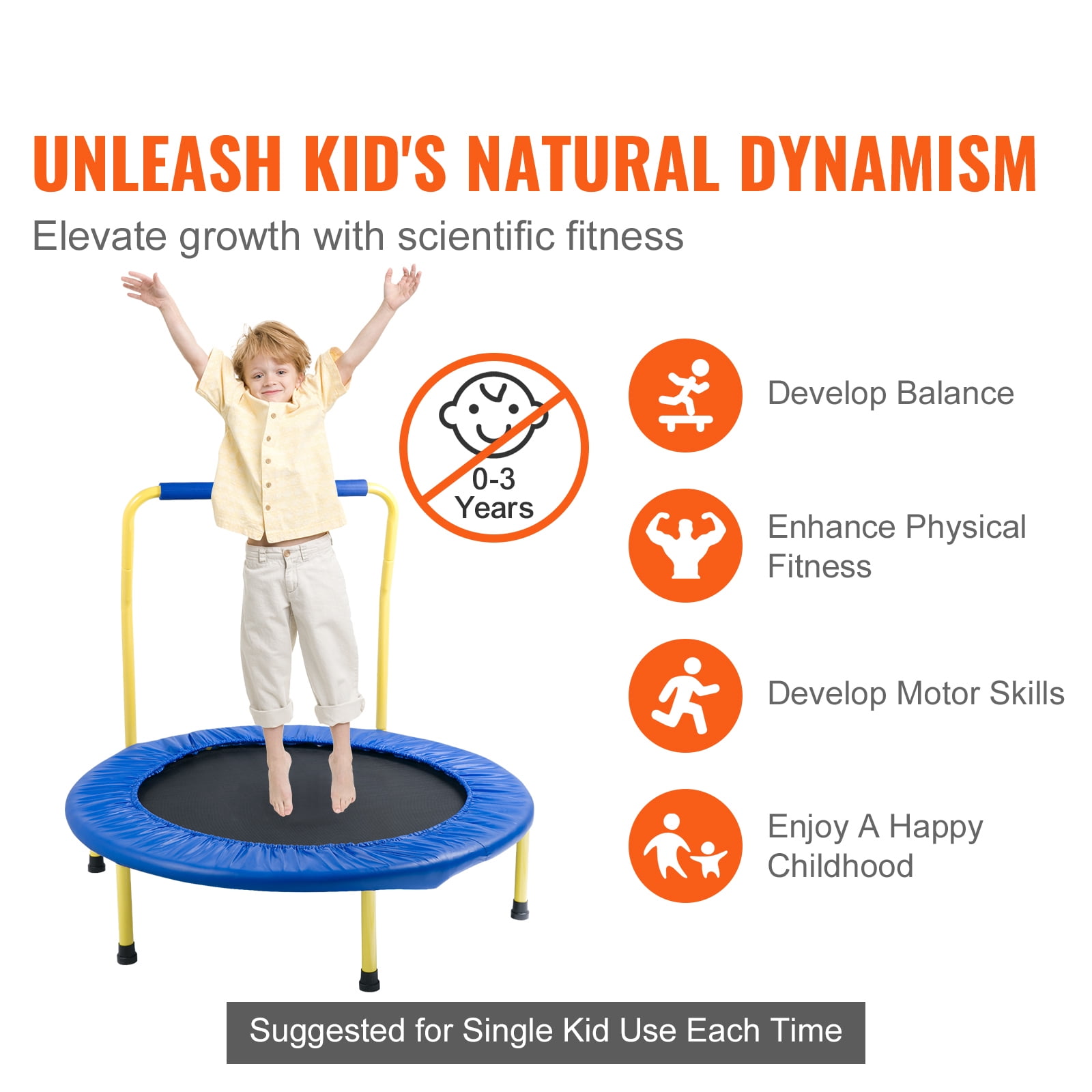 KFFKFF 36-inch Trampoline for Children, 3FT Indoor/Outdoor Toddler Trampoline, Collapsible Petite Trampoline with Cushioned Grip, Fun Trampoline Present for Kids Aged 3