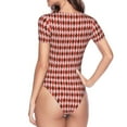 thumbnail image 4 of Balery Red and Brown Squares Women's Short Sleevee Crew Neck Bodysuit Tops Short Sleeve Tops Basic-XX-Large, 4 of 9