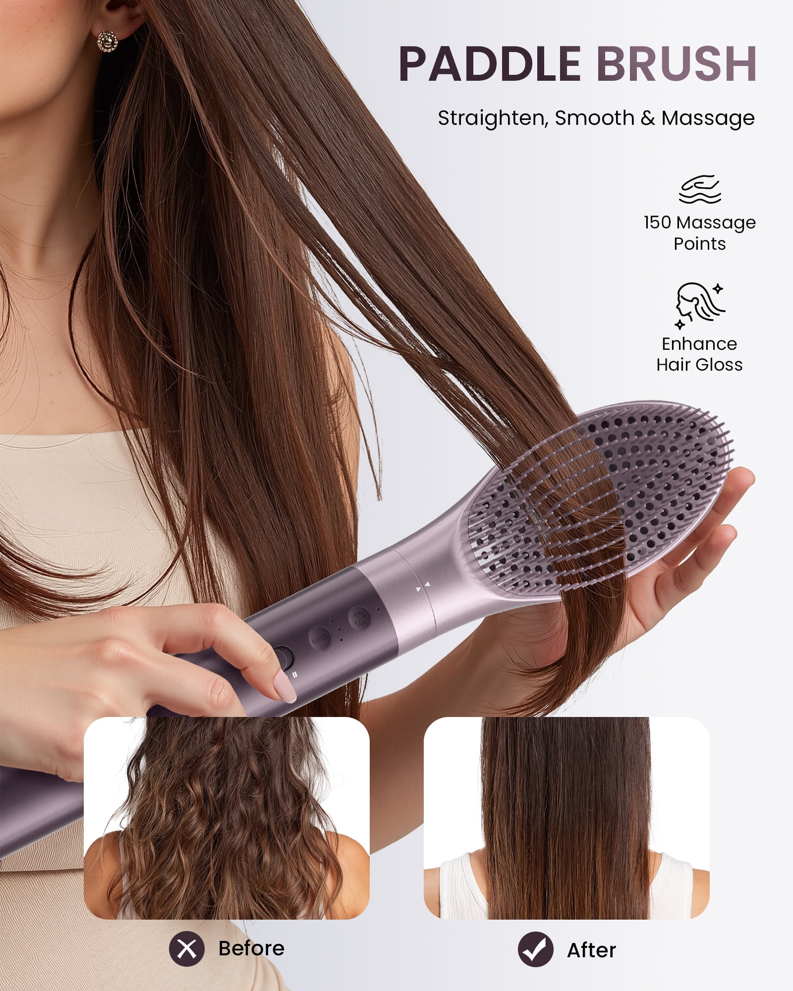 5 in 1 Hot Air Styler, Dual Voltage Hair Dryer Brush for Travel, Ionic Anti-Frizz Hair Styling Tool for Curling, Straightening, Volumizing, No Heat Damage, for All Hair Types, with Travel Bag