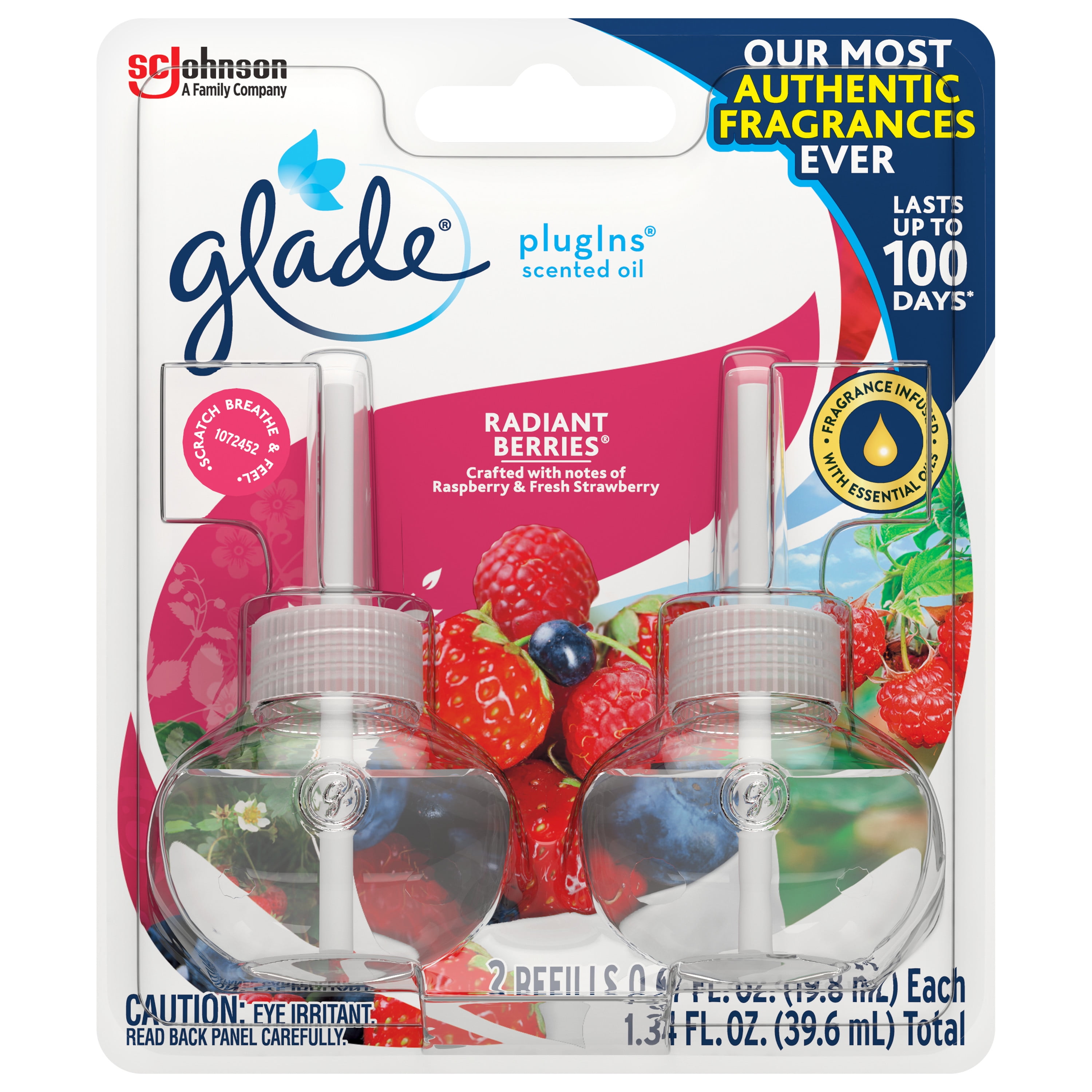 Glade PlugIns Refill 2 CT, Radiant Berries, 1.34 FL. OZ. Total, Scented
