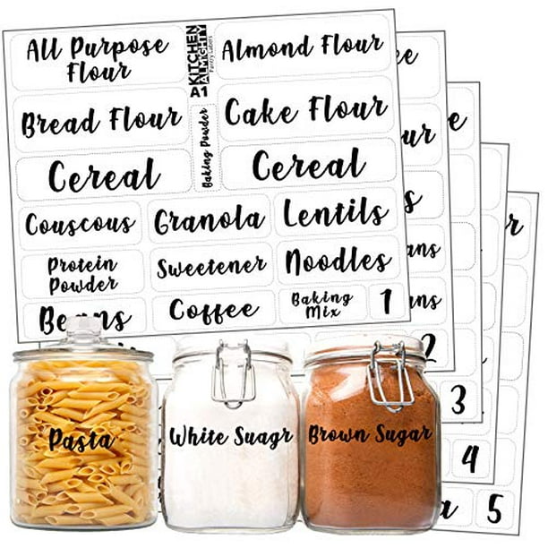 Kitchen Pantry Food Organization Clear Labels: 102 Attractive Gloss Artistic Preprinted Water Resistant Label Set to Organize Storage Containers, Jars ...