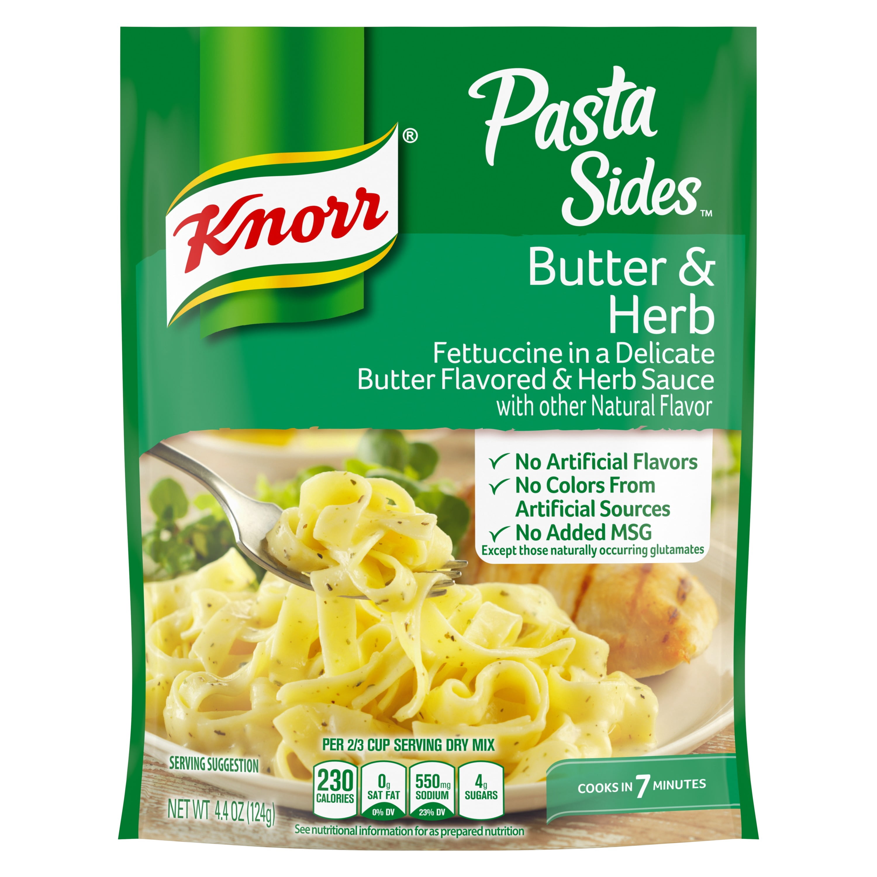 Knorr Pasta Sides Butter & Herb Fettuccine, Cooks in 7 Minutes, 4.4 oz, 8 Count