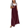 thumbnail image 3 of BXINGOHAI Women Long Casual Loose Bib Pants Overalls Baggy Rompers Jumpsuits with Pockets Wine L, 3 of 8