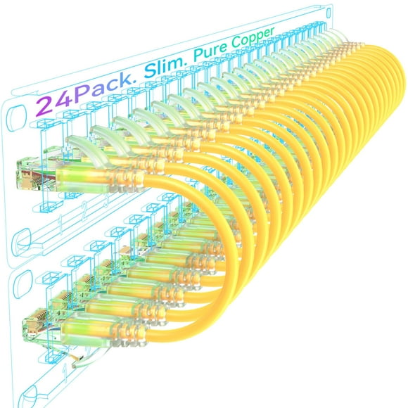 Cables de conexión Ethernet Sokqovt Cat6a Slim, 1 pie, 10 G, paquete de 24