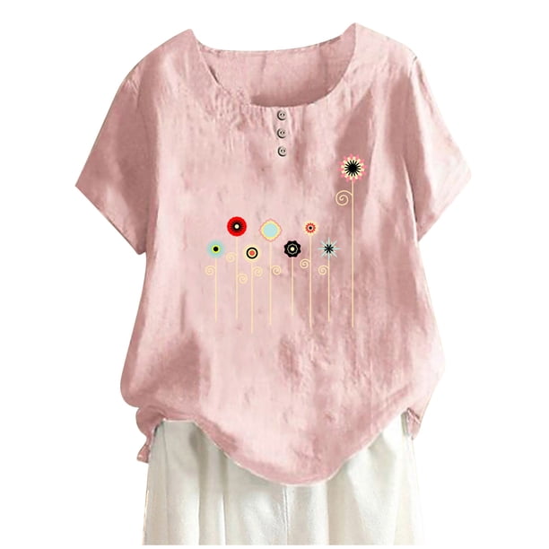 Blusa de manga corta con cuello redondo para mujer a la moda, camisetas sueltas con estampado Fridja bn7329