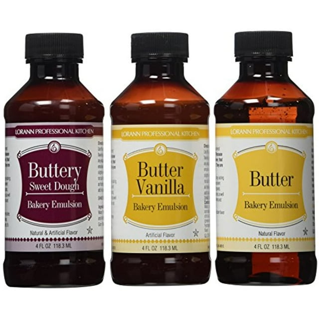 Lorann Bakery Emulsion 3 Pack Buttery Sweet Dough, Butter Vanilla And
