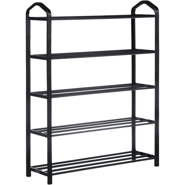 Zapatero apilable de 5 niveles, resistente estante para guardar 15 pares de zapatos, torre de zapatos negra para dormitorio, entrada, pasillo y armario