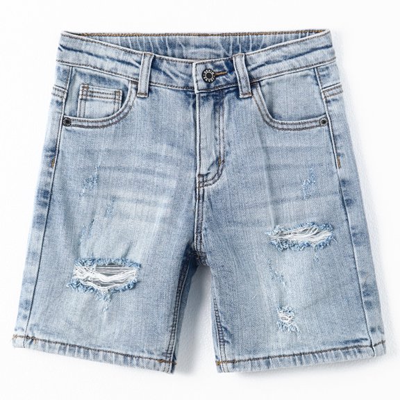 KIDSCOOL SPACE Boys Summer Denim Shorts, Ripped Holes Soft Elastic Band Inside Half Jean Pants,Light Blue,4-5 Years