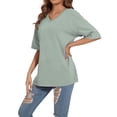 thumbnail image 5 of SWQZVT Women's Oversized V Neck T Shirt Short Sleeve Loose Fit Casual Workout Summer Basic Tee Top, 5 of 7