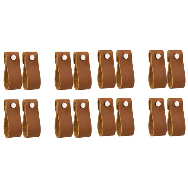 Tiradores de Cuero para Cajones, 16 Perillas de Cuero para Tocador, Manijas de Cuero Puro Hechas Una Mano para Puertas Y Cajones de Gabinetes (Marrón)