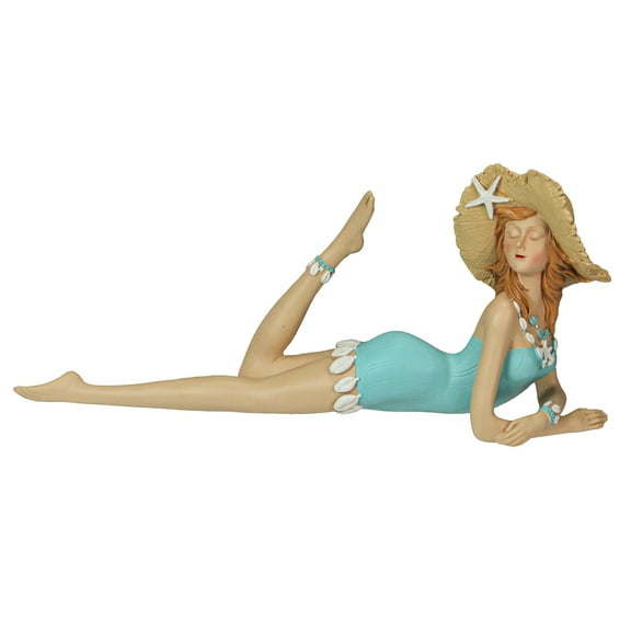 Fancy That Retro Lounging Beauty Beach Girl Teal Swimsuit Resin Figurine