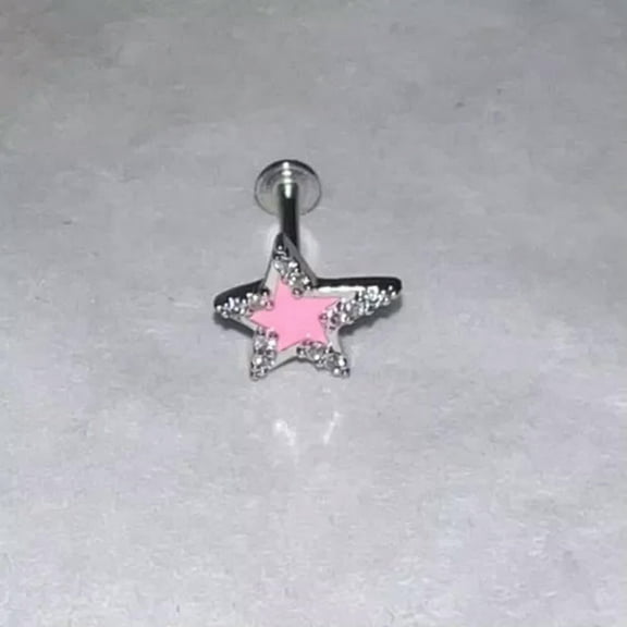 GKNET 6/8/10MM Stainless Steel Tragus Ear Labret Lip Ring Star Shape Lip Stud Piercing-Pink-1.2*8mm