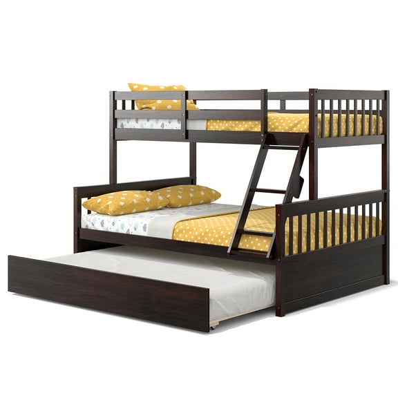 Infans Twin Over Full Bunk Bed with Twin Trundle Convertible Platform Bed Espresso