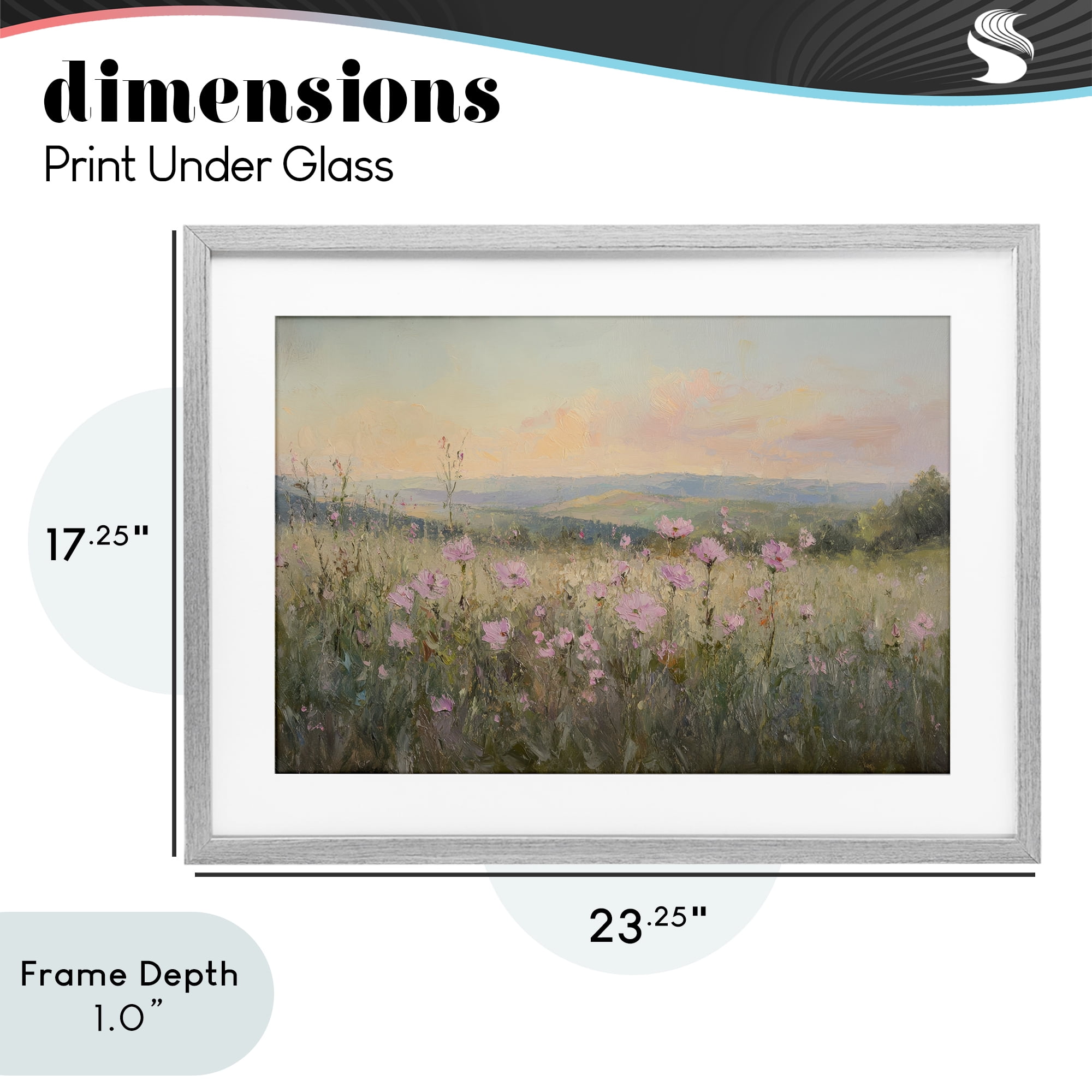 Stupell Industries Tranquil Meadow At Dawn Gray Framed Print Under Glass, design by Petal Prints Design