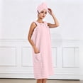 thumbnail image 2 of Terry Cloth Robes for Women Wearable Bath Towel Dress Absorbent Sleeveless Wrap with Pocket Hair Drying Cap for Home Spa Shower Wear, 2 of 8