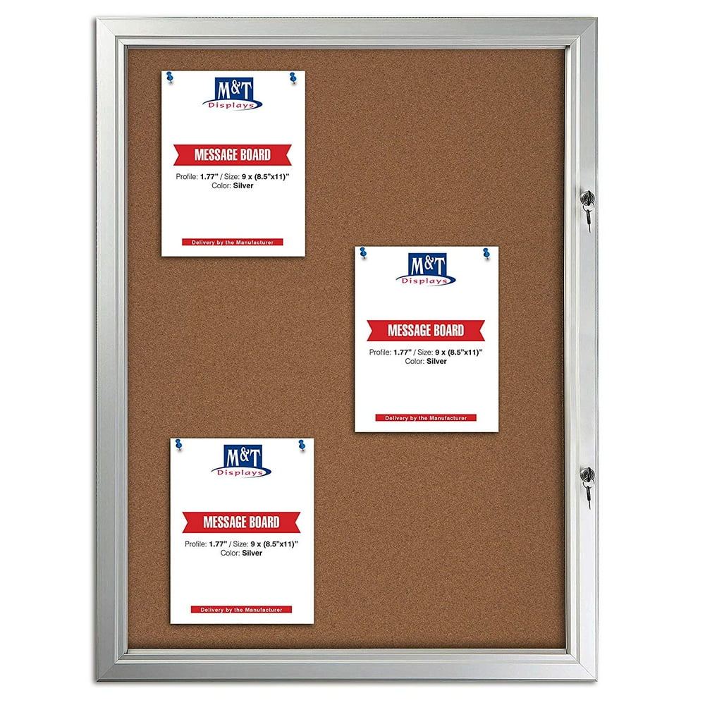 M&T Displays Tamper Proof Noticeboard Enclosed Bulletin Board with Cork