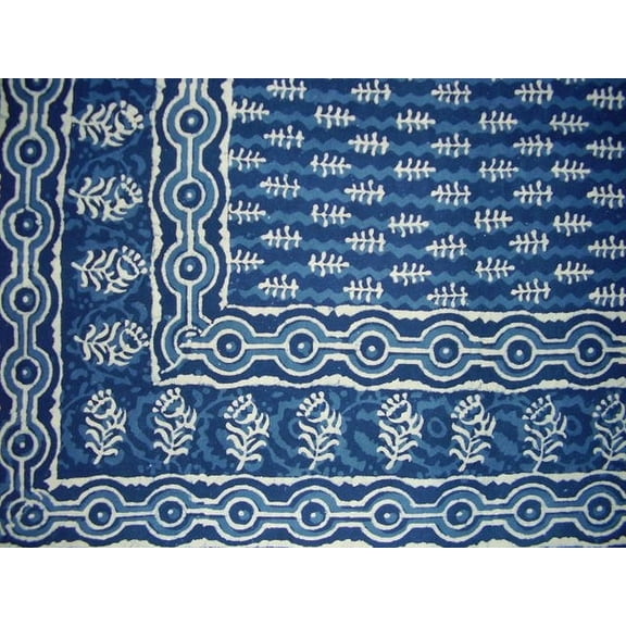 Dabu Indian Tapestry Cotton Bedspread 108" x 88" Full-Queen Blue