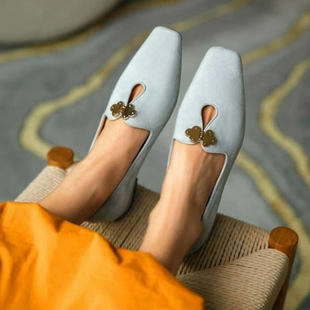 

Women s Thick-heeled Solid Color Low-cut Square Headgear With Mid-mouth Single Shoes