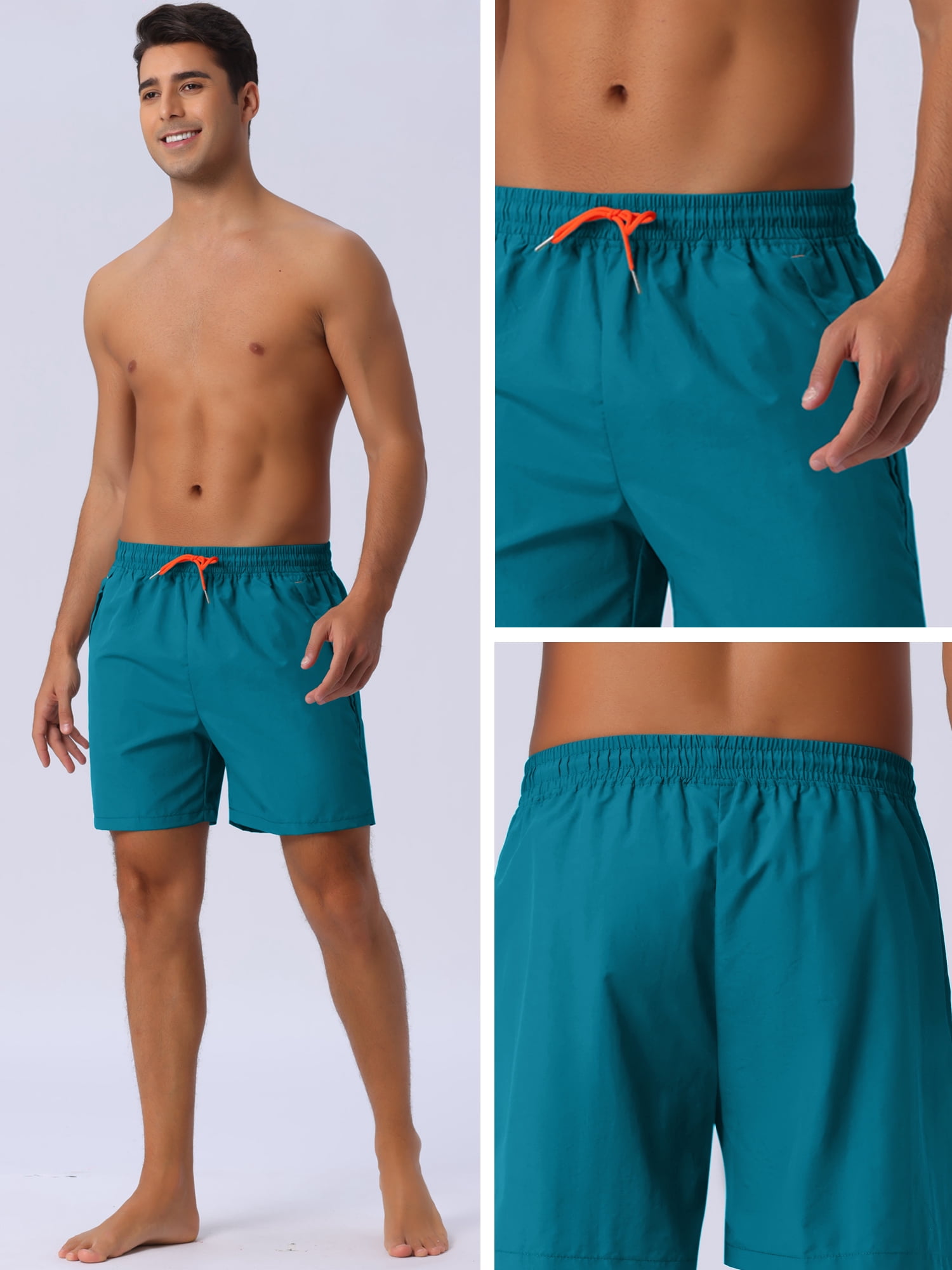 DARING DIVA Men's Elastic Waist Drawstring Mesh Lining Beach Shorts 36 Blue